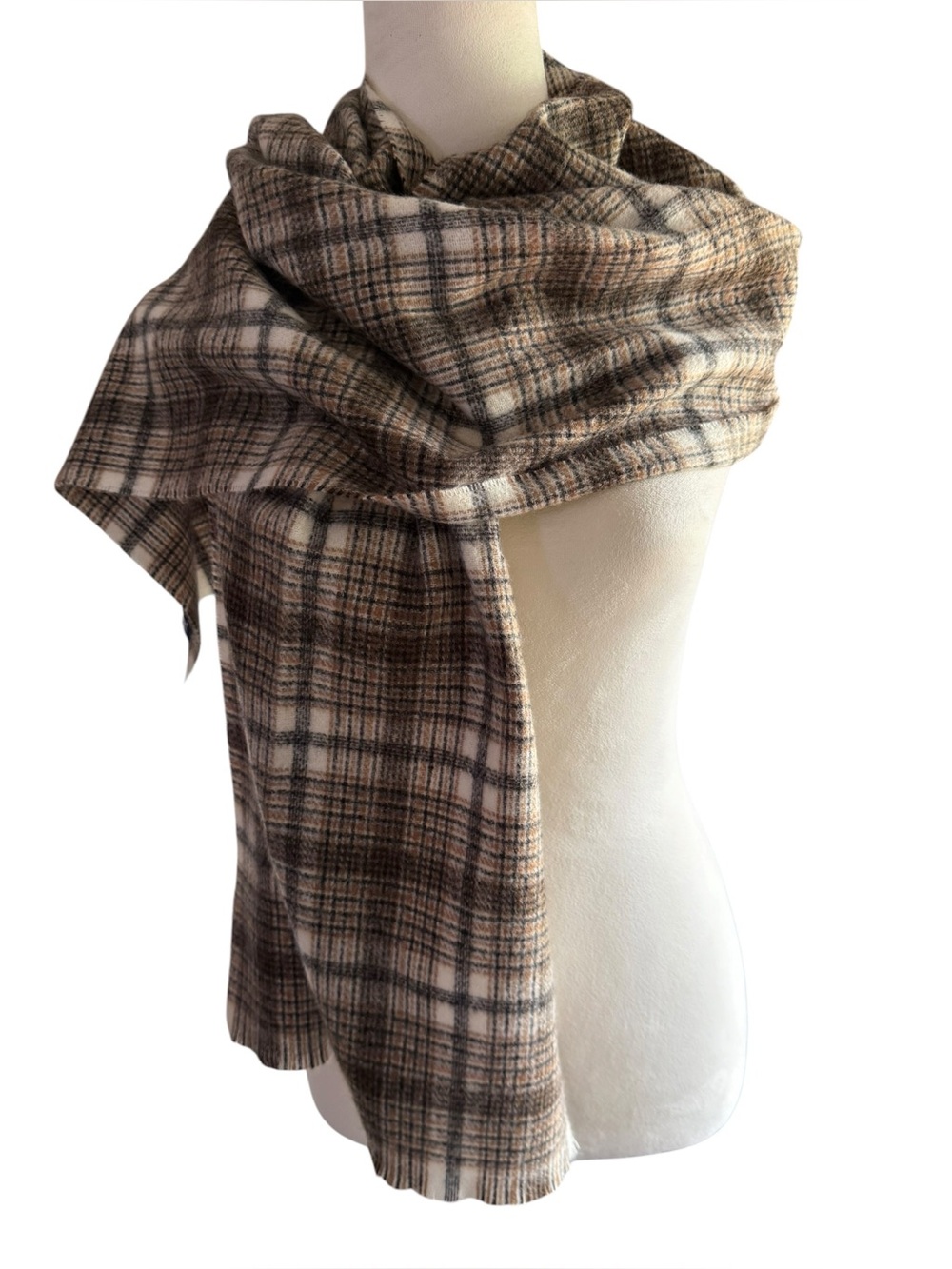 Lands' End Unbelievably Soft Plaid Wrap Scarf in Brown and Cream